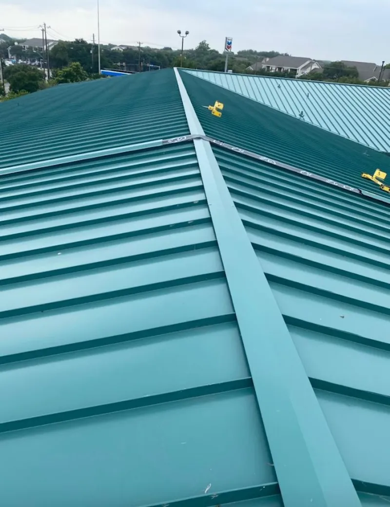 Green commercial metal roof ridge and valley for Metal Roof Repair in Fremont